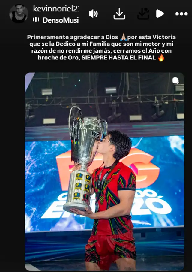 Kevin Díaz, tras su victoria, agradeció a Dios y a su familia en Instagram, dedicando su triunfo a quienes lo inspiran y asegurando un cierre de año emocionante en el programa.   