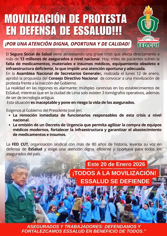  Trabajadores de EsSalud anuncian movilizacion para este 20 de enero y denuncian politización. Foto: FED CUT   