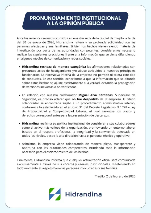 Hidrandina emite comunicado, pero usuarios lo rechazan y piden hacerse cargo   