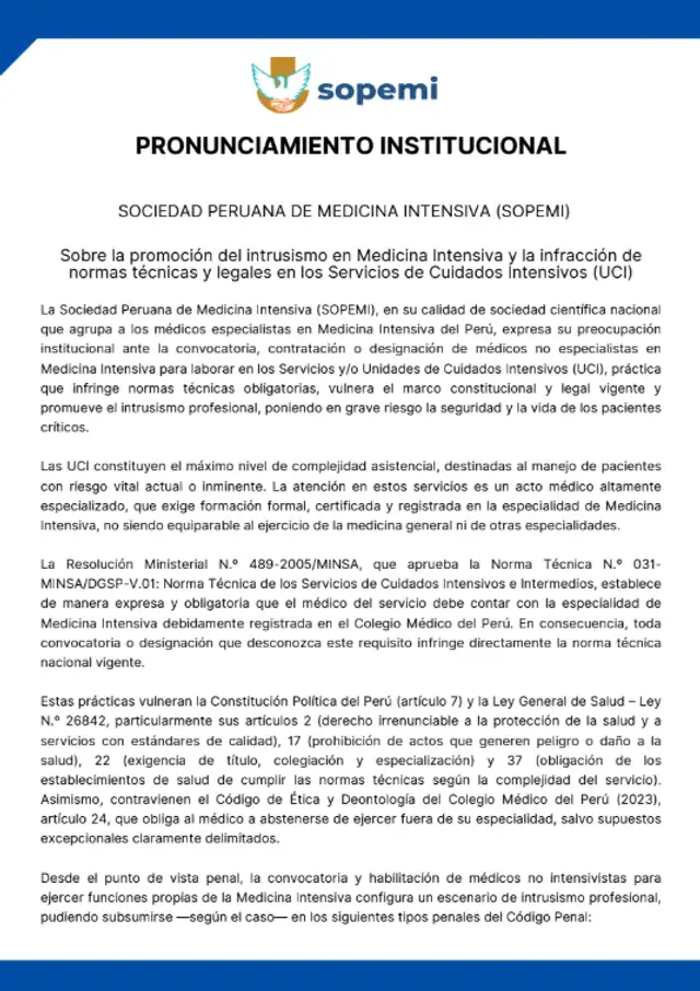  pronunciamiento del Sopemi   