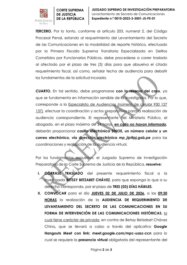 Decisión del Poder Judicial para programar la audiencia contra la excongresista. Decisión del Poder Judicial para programar la audiencia contra la excongresista.