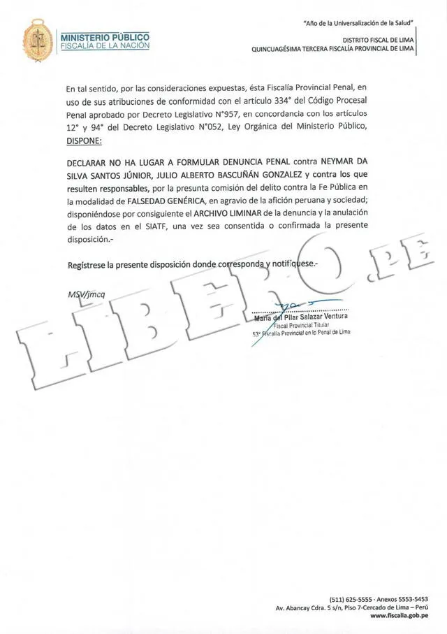Documento del Ministerio Público. Foto: Líbero