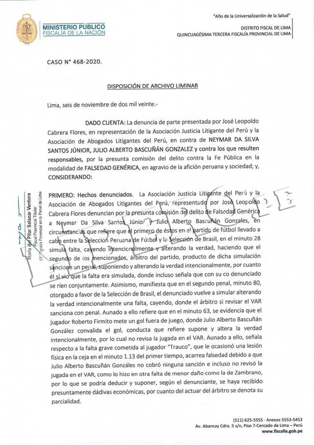 Carta enviada por el Ministerio Público. Foto: Líbero