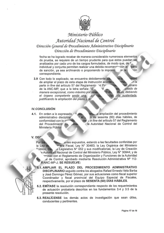 Resolución donde se amplía la investigación contra Vela y Pérez. Foto: La República Resolución donde se amplía la investigación contra Vela y Pérez. Foto: La República