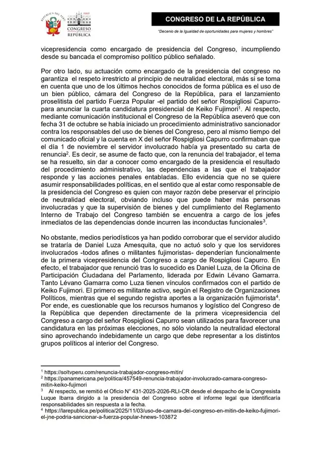 Moción de censura promovida por Ruth Luque. Sigrid Bazán/X