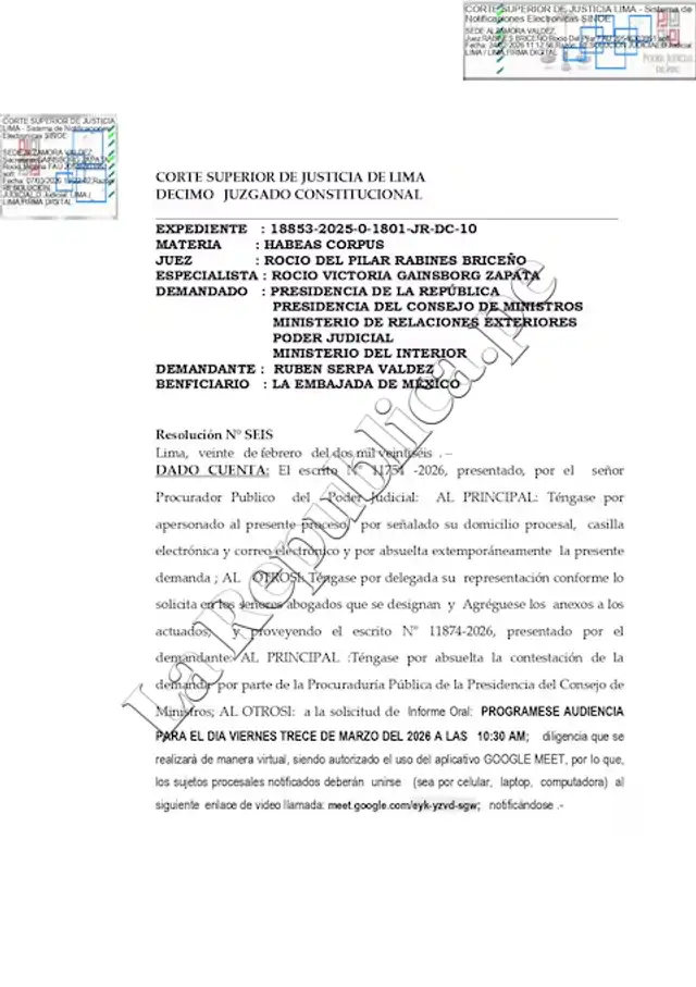 Betssy Chávez fue citada a una reunión virtual vía Google meet.