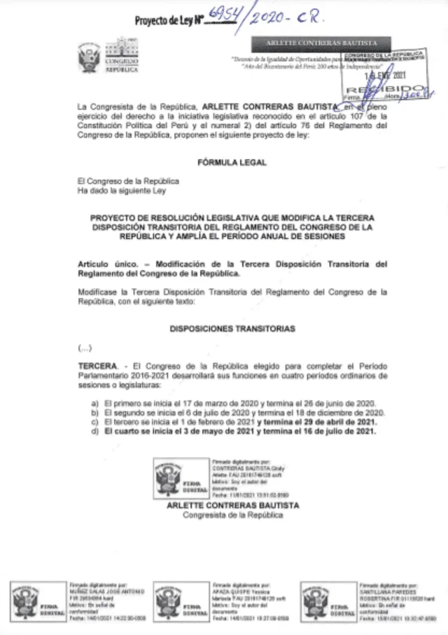 Proyecto de Ley de Arlette Contreras.