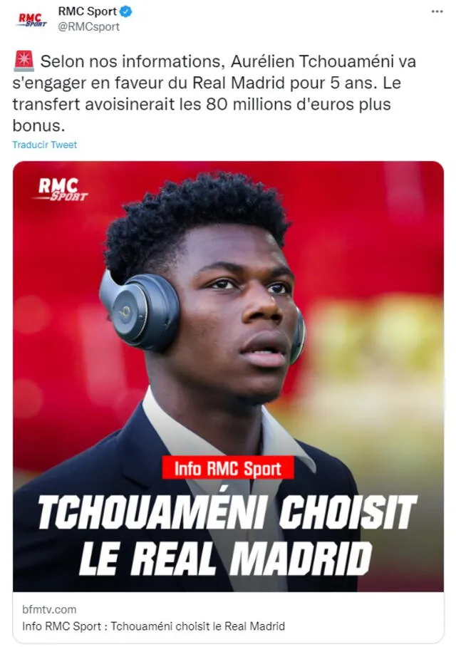 Tchouaméni tiene contrato con Mónaco hasta 2024. Foto: captura de RMC Sport
