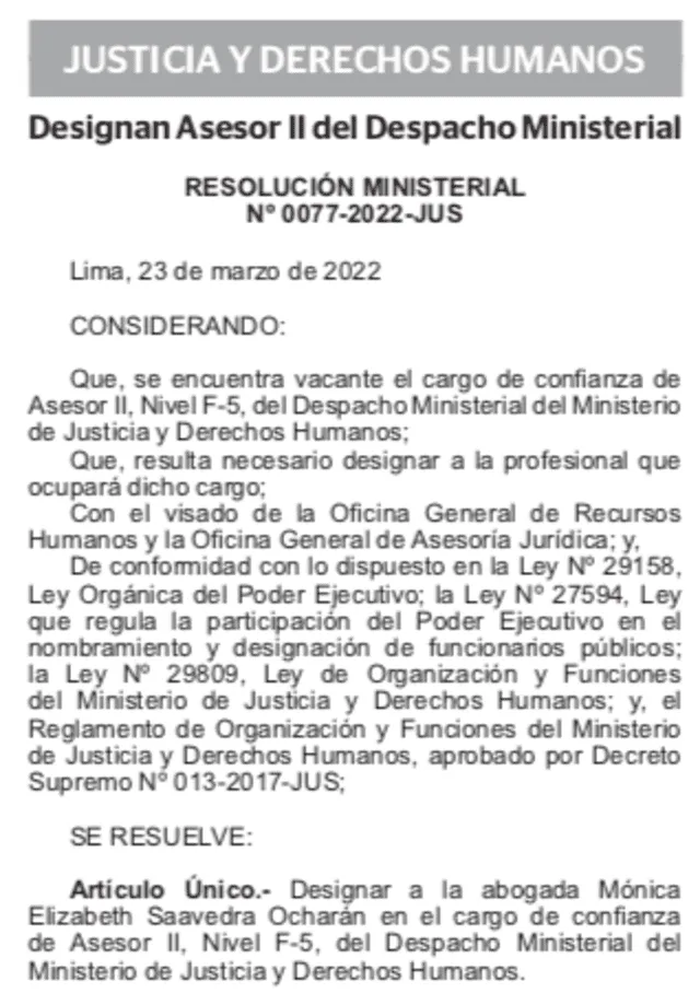 Resolución Ministerial Nº 0077-2022-JUS