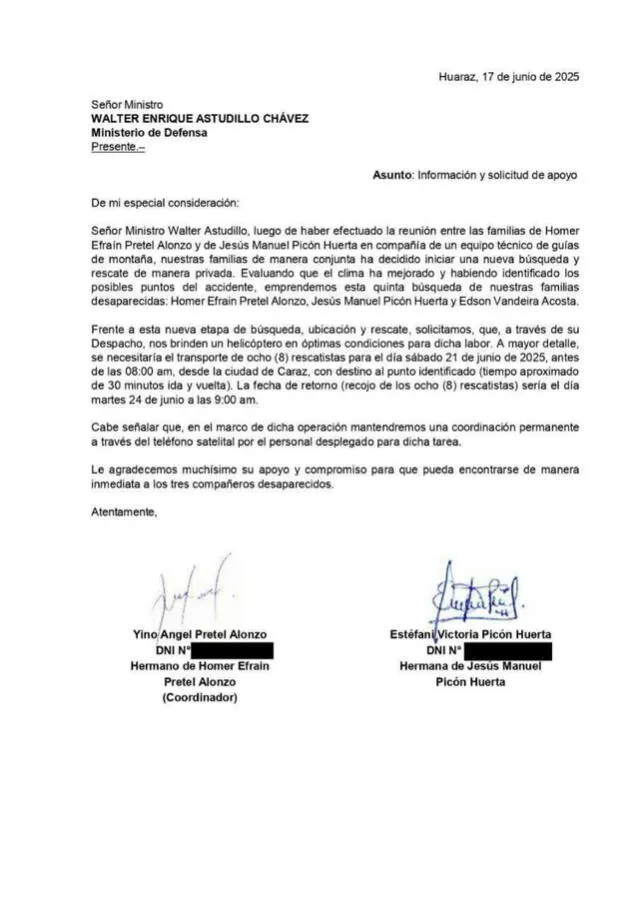 Hermanos de montañista emitieron comunicado. Foto: Familiares de jóvenes   