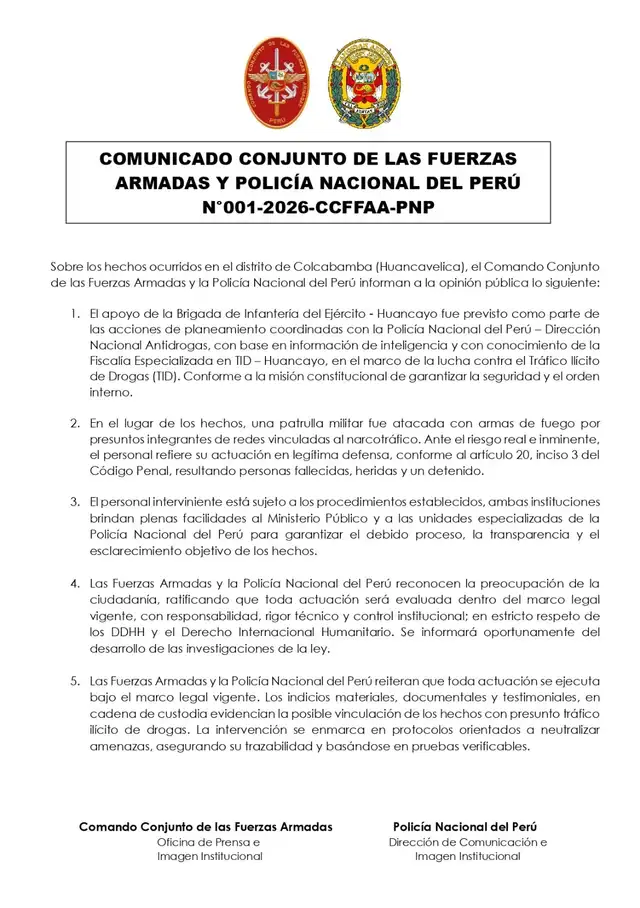 Comunicado de las FF.AA. y la PNP