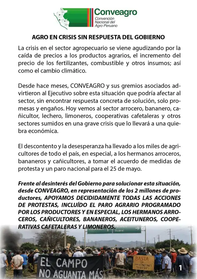 Productores exigen declaratoria de emergencia para el sector agropecuario