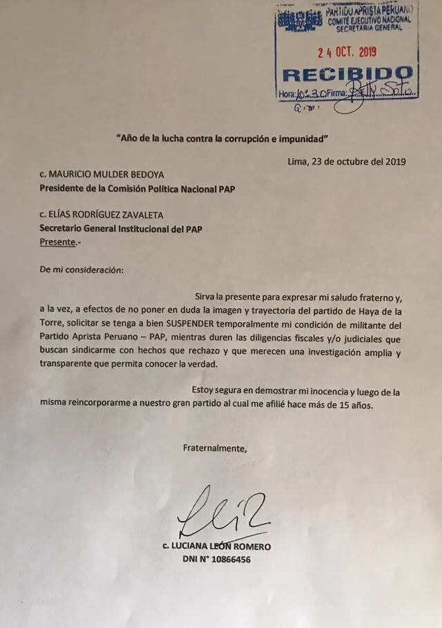 Carta de Luciana León
