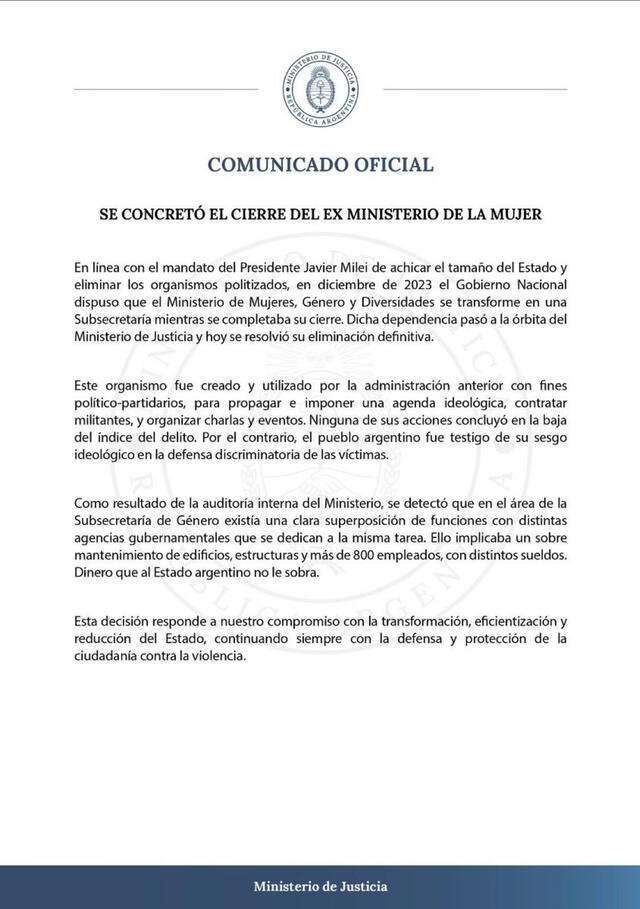 El comunicado también fue publicado por Manuel Adorni, vocero de la Presidencia, en su cuenta de X. Foto: X/@madorni.    