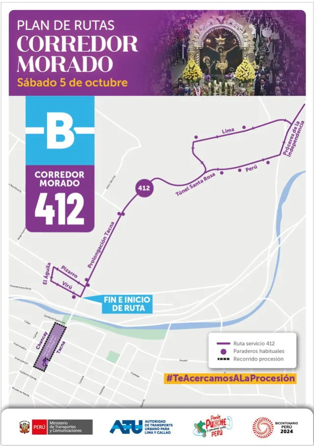  Plan de rutas del corredor Morado    