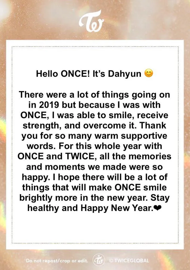 TWICE: Traducción del mensaje de Dahyun a su fandom por Año Nuevo.