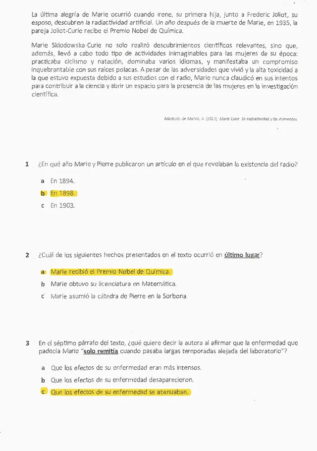 En los PDF enviados por Whatsapp figuran preguntas y respuestas marcadas. Estos también se aplicaron en sedes de Lima. Foto: difusión