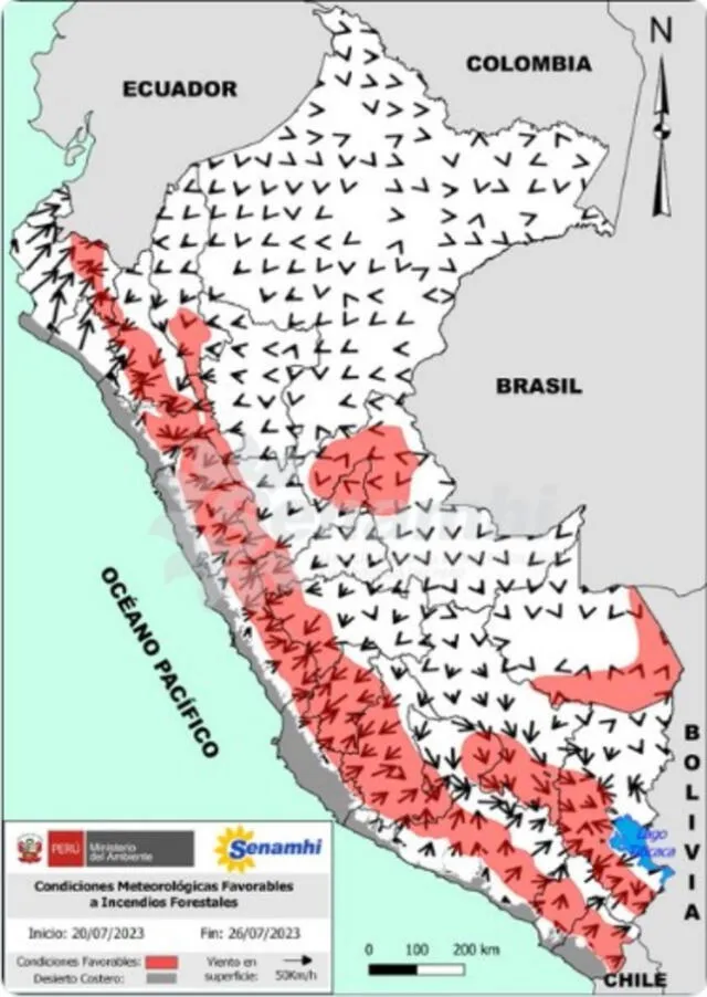 Senamhi: Mapa de posibles incendios forestales.   