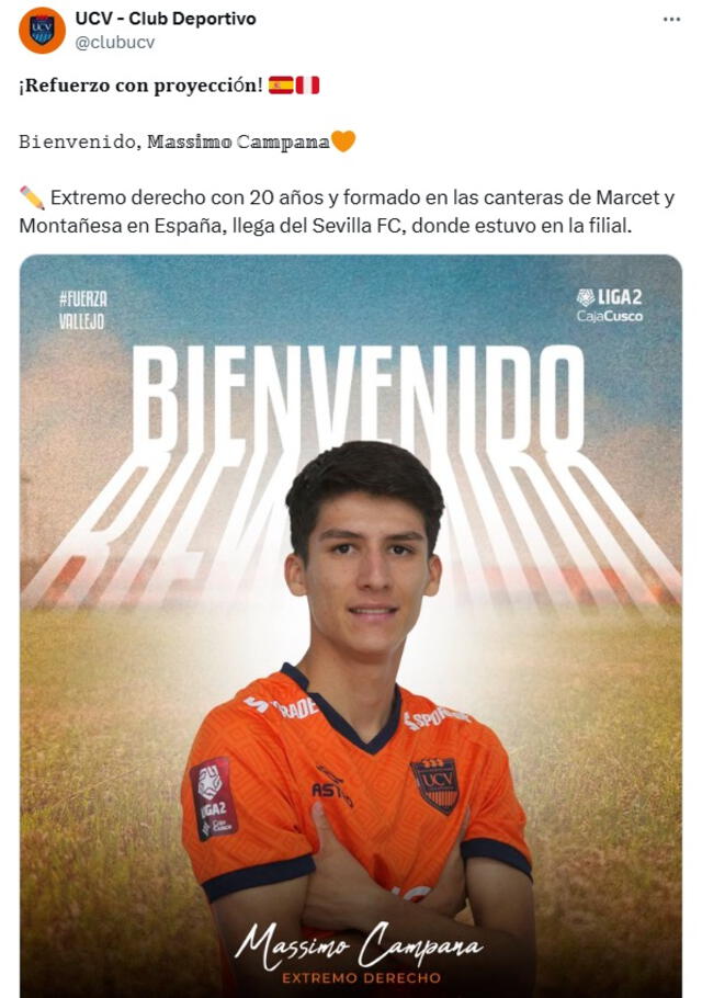 Massimo Campana hizo todo el fútbol formativo en España. Foto: captura de Club UCV/X   