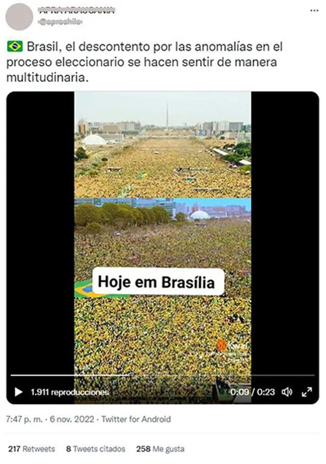 Según varios post, varias imágenes expone un descontento multitudinario por la segunda vuelta en Brasil. Foto: captura en Twitter.