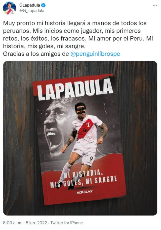 Gianluca Lapadula anunció que publicará un libro de su vida. Foto: captura Twitter