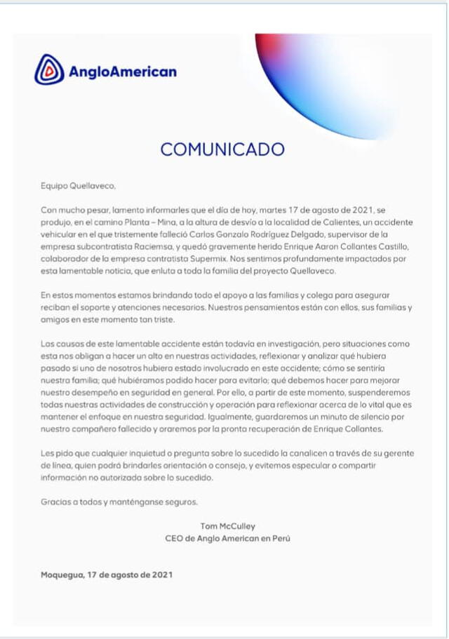 Comunicado. Fuente: Radio Americana