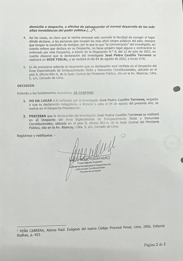 Misiva enviada por el Ministerio Público refuerza las declaraciones de la fiscal de la Nación. Foto: Fiscalía de la Nación