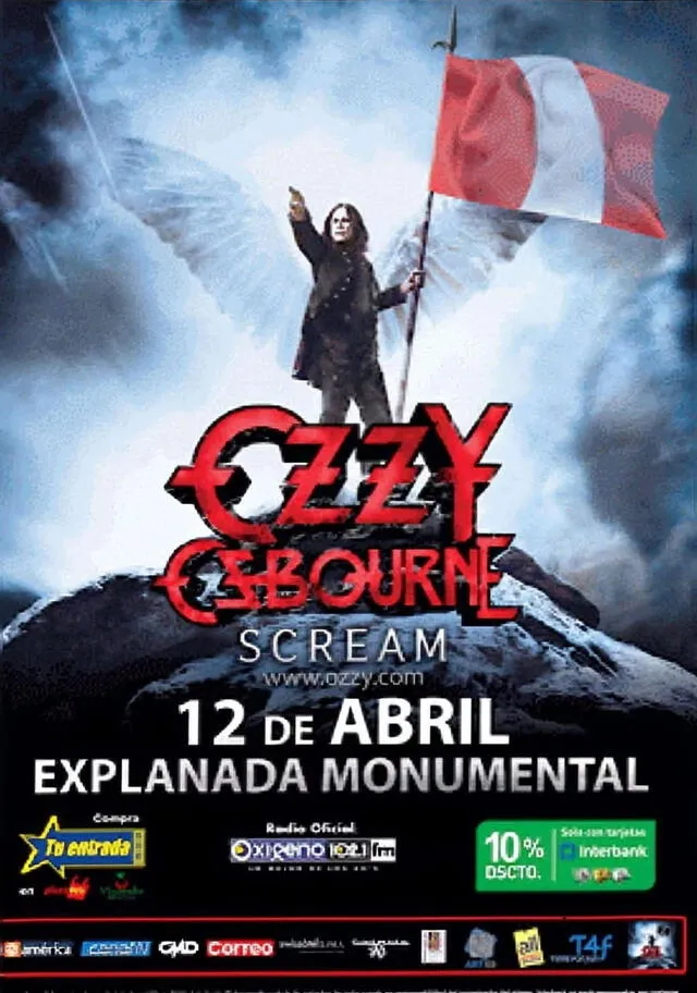 Banner publicitario del concierto de Ozzy Osbourne en Lima. Foto: Heavy Metal Peru.   