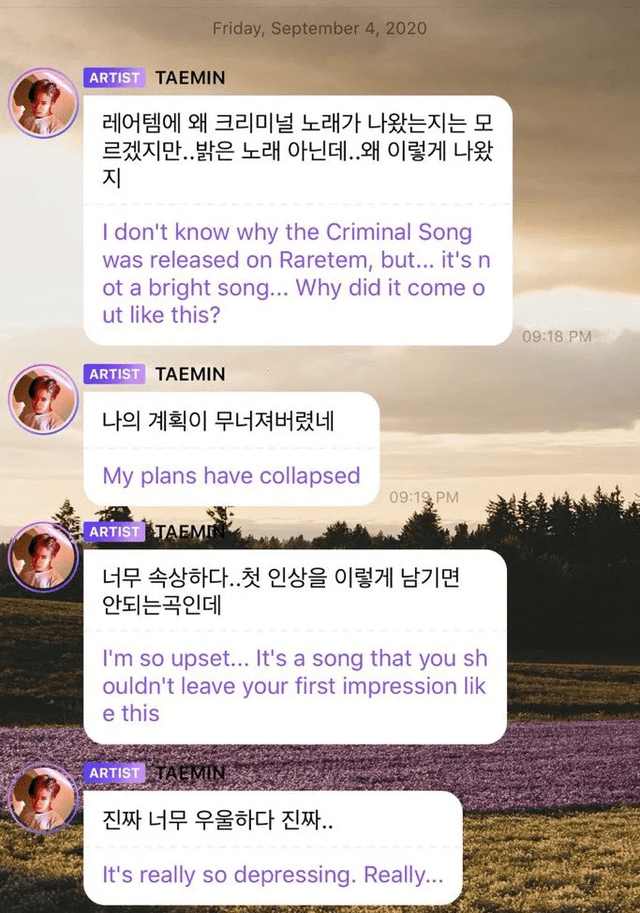 Comentario sobre Taemin. Créditos: Captura Twitter