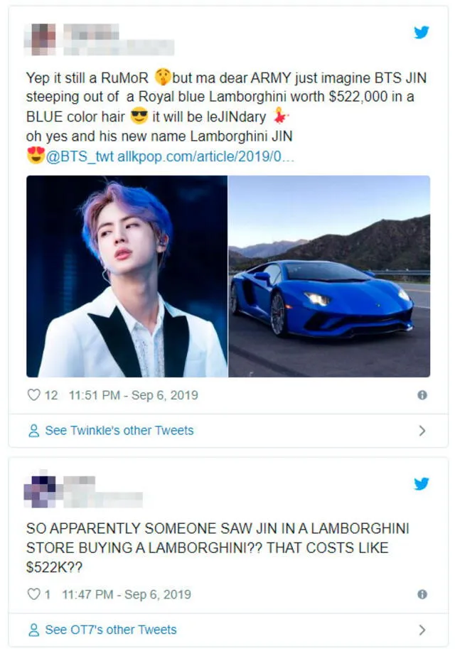 Kpop: Jin de BTS habría adquirido un Lamborghini Aventador S | ARMY |  Twitter | Asia | Espectáculos | La República