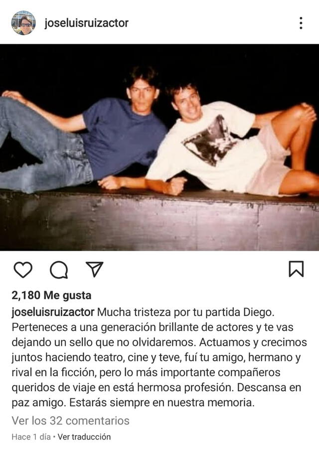 5/8/2022 | Publicación de Jose Luis Ruiz tras la muerte de Diego Bertie. Foto: captura Jose Luis Ruiz/Instagram