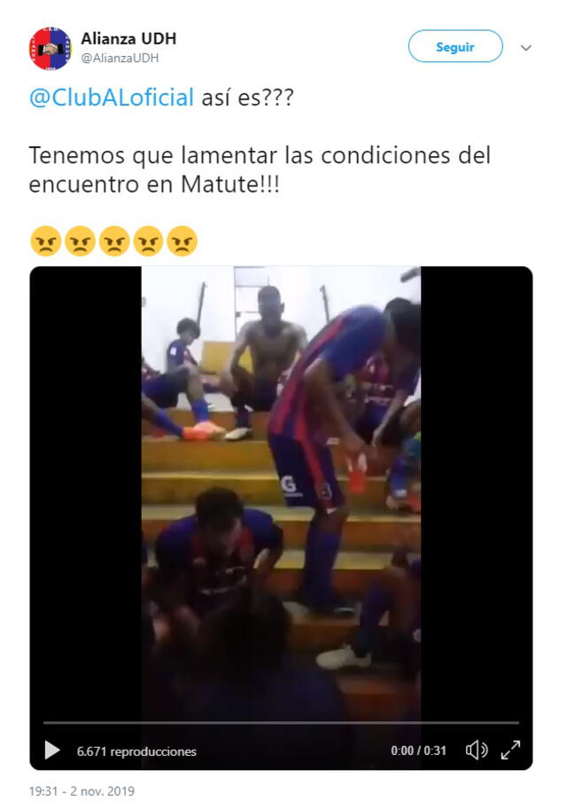 El equipo huanuqueño se quejó del incidente a través de un video subido a su Twitter. Foto: Twitter Alianza UDH.