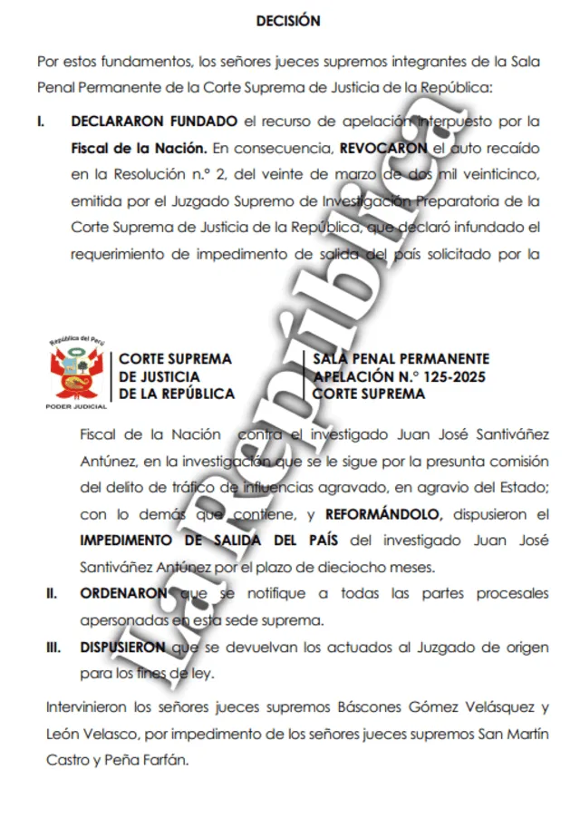 Decisión de la Corte Suprema contra el exministro Juan Santiváñez Decisión de la Corte Suprema contra el exministro Juan Santiváñez