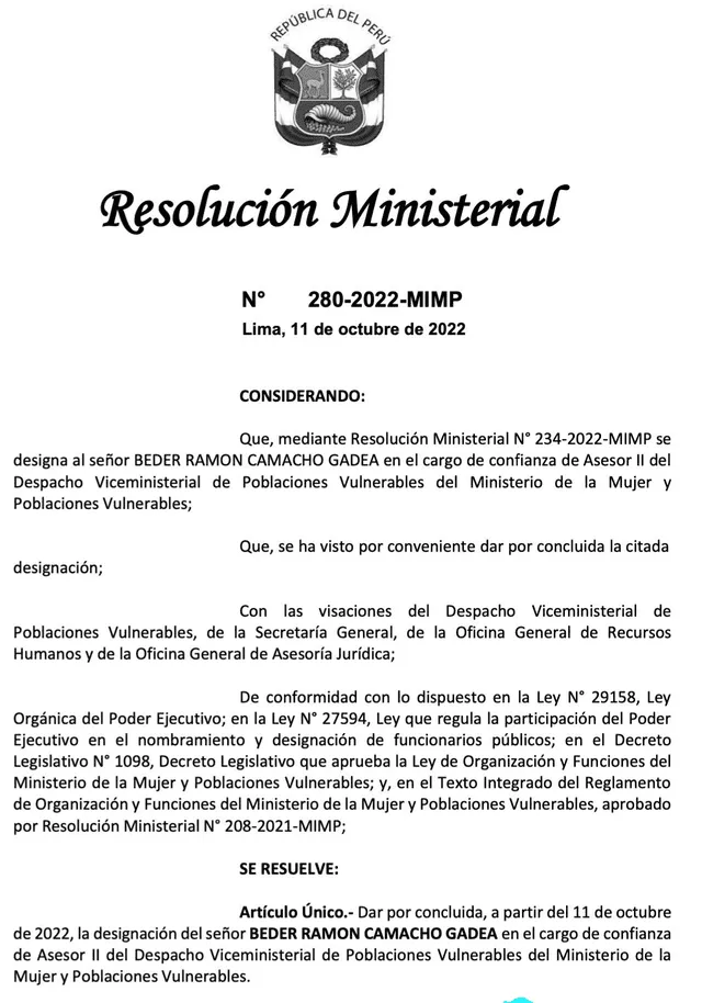 Resolución del Ministerio de la Mujer.