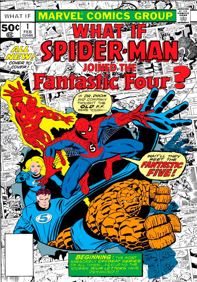 Primera portada de What if...?, de 1977. En aquella edición, Spider-Man se unía a los Cuatro Fantásticos. Foto: Marvel Comics