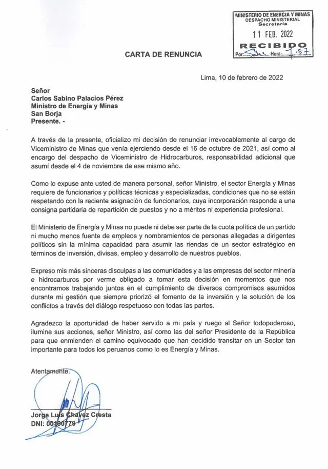 Carta de renuncia