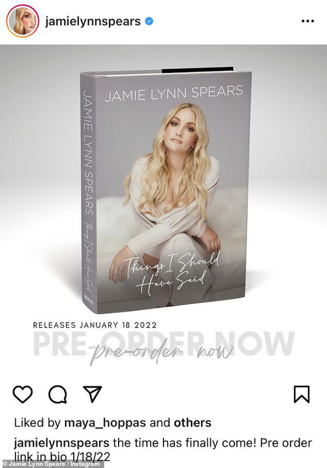 Jamie Lynn promocionó su libro por redes sociales. Foto: captura de Instagram
