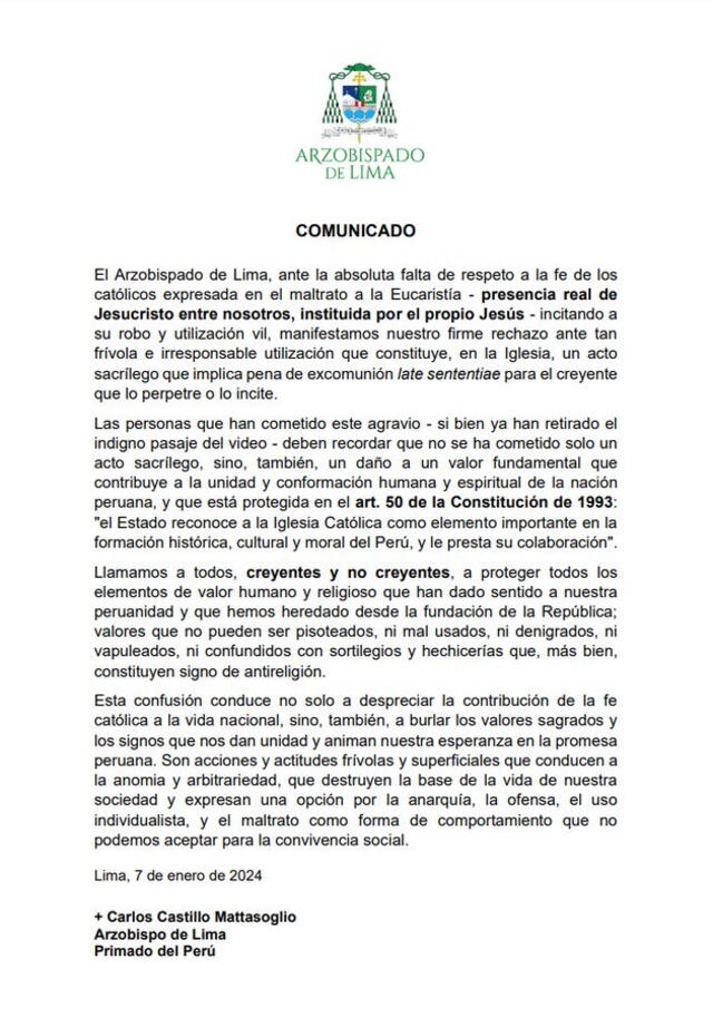  Arzobispado de Lima rechaza lo que se comentó en 'Mujeres de la PM' y lo señala como "sacrilegio". Foto: Instagram/Mujeres de la PM 