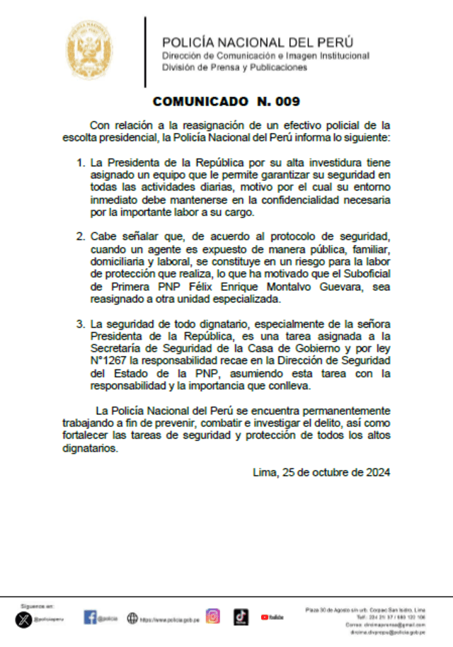  Comunicado de la PNP sobre chofer del 'Cofre', Félix Montalvo.   