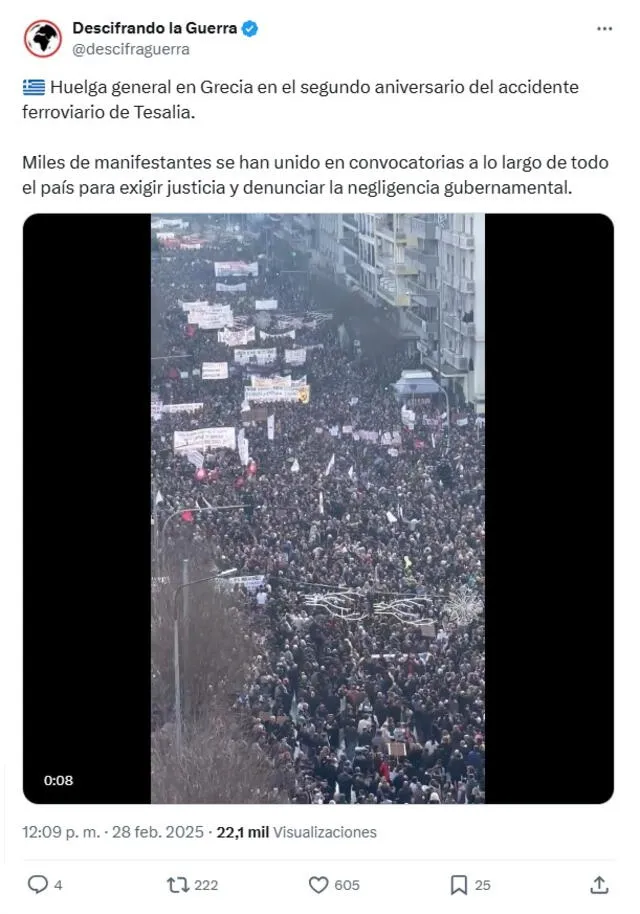 <em>Otra toma de la protesta acontecida en Grecia. Foto: captura de X</em>   