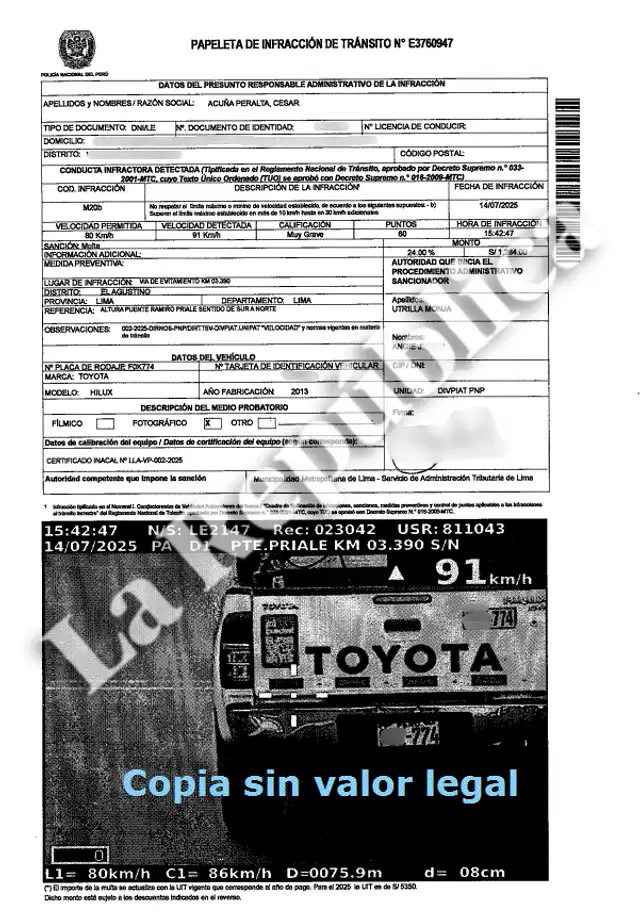  Papeleta de César Acuña. Foto: La República   