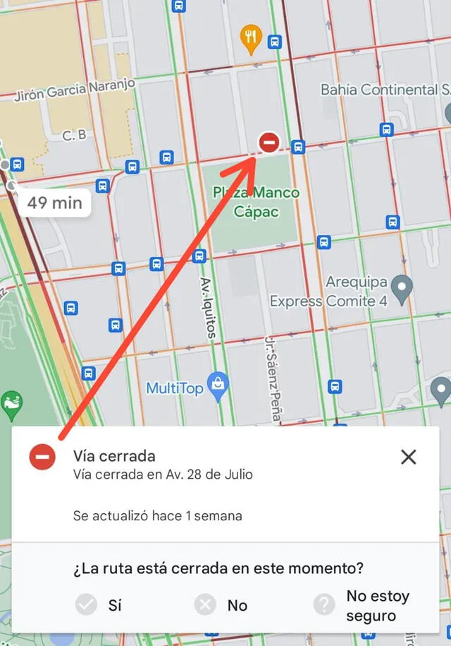 La capa de tráfico te permite conocer si hay vías cerradas