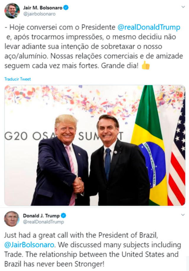 Ambos líderes coincidieron en que la relación entre Estados Unidos y Brasil está "reforzada como nunca". Foto: captura