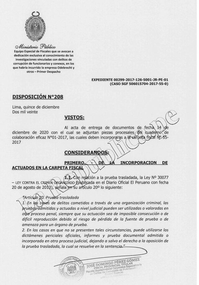 Fiscal Pérez cita a defensa de Keiko Fujimori y Fuerza Popular por dinero de Odebrecht