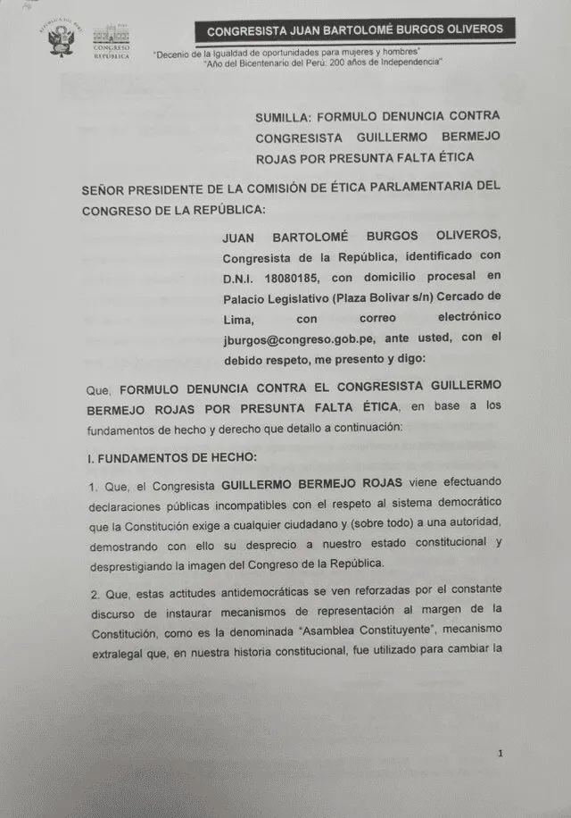 Denuncia contra Guillermo Bermejo. Foto: difusión