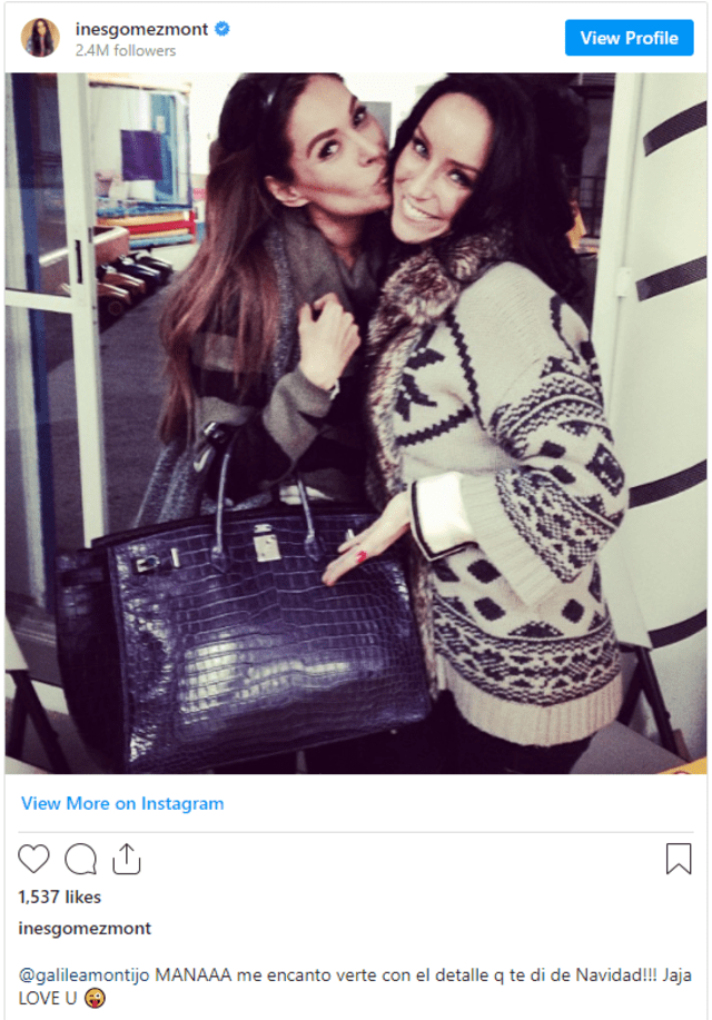 La conductora le reagló a su amiga un extravagante bolso de cuero. Foto: captura de Instagram/Ines Gomez Mont