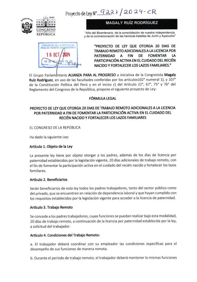 Iniciativa de ley que otorga 20 días de trabajo remoto a padres trabajadores   