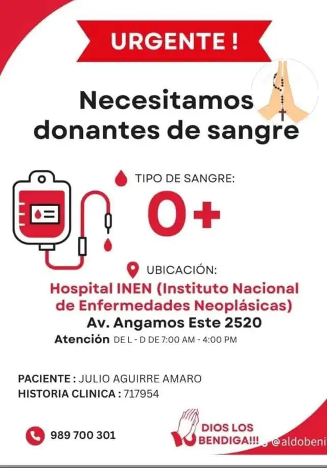 Información sobre las donaciones de sangre para el joven Julio