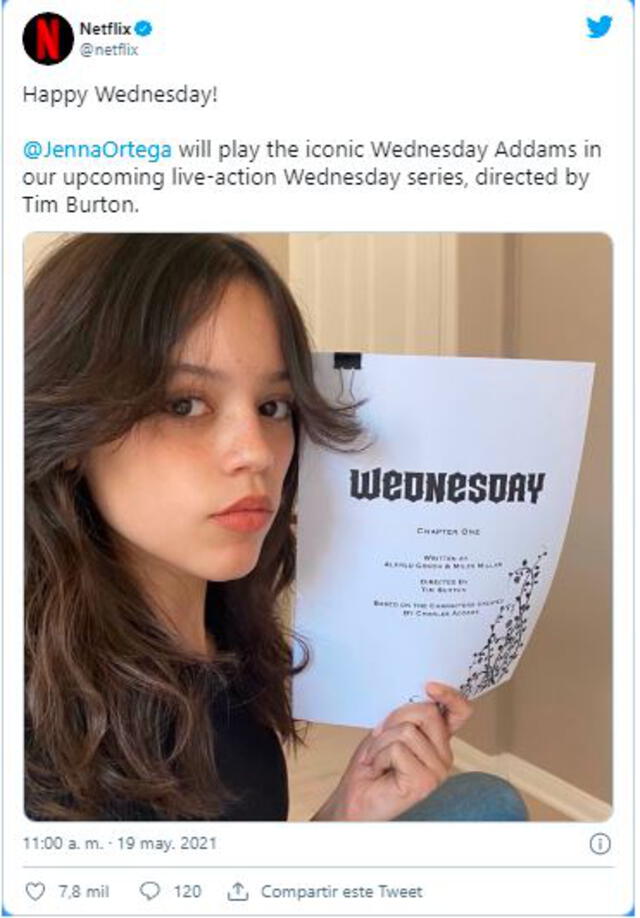 Netflix anunció de manera oficial a la actriz que interpretará a Merlina en el spin off de los Locos Addams. Foto: Twitter Netflix