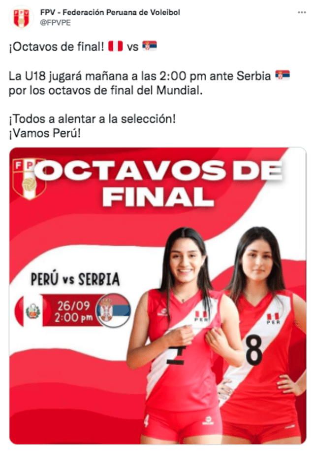 A través de sus redes sociales, la FPV confirmó al siguiente rival de Perú. Foto: captura twitter FPV
